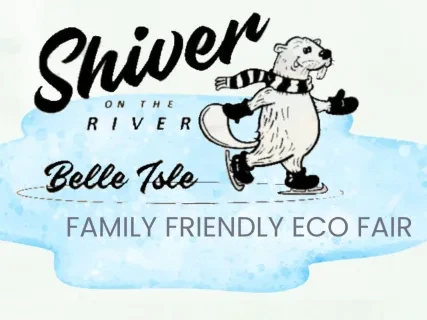 "Shiver on the River" logo with an otter wearing a scarf and boots on ice.