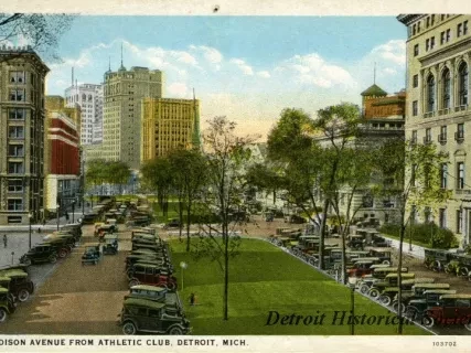 Postcard - Madison Avenue from Athletic Club, Detroit, Mich