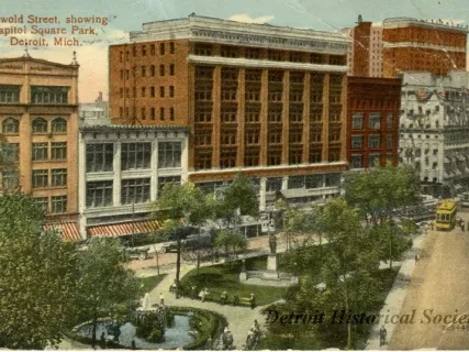 Postcard - Griswold St. showing Capitol Square Park, Detroit, Mich.