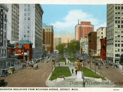 Postcard - Washington Boulevard from Michigan Avenue, Detroit, Mich.
