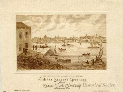 Card, Greeting - View of Detroit from Windsor in the Year 1851