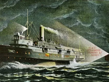 Postcard - D. & C. Steamers Passing at Night.