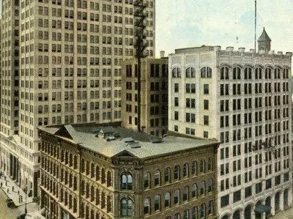 Postcard - The Dime Bank, McGraw and Free Press Buildings, Detroit, Mich.