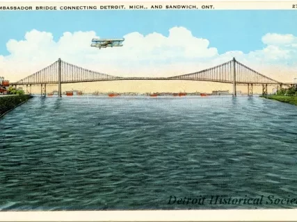 Postcard - Embassador [sic] Bridge connecting Detroit, Mich. and Sandwich, Ont. - Ambassador Bridge