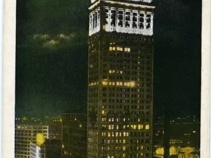 Postcard - The Book Tower At Night, Detroit, Mich. - The Book Tower at Night