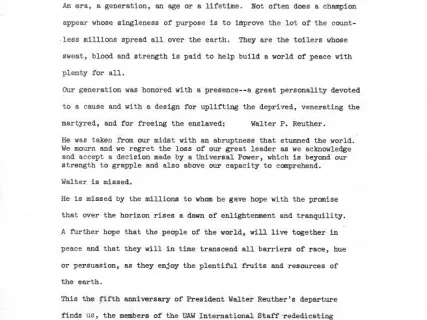 Announcement - Memorial to President Ruther