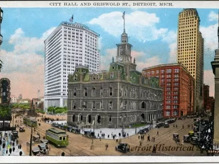 Postcard - City Hall and Griswold St., Detroit, Mich.
