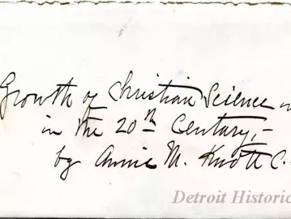 Envelope - Growth of Christian Science in Detroit in the 20th Century