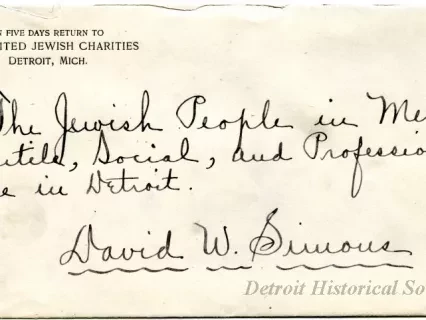 Envelope - The Jewish People in Mercantile, Social, and Professional Life in Detroit