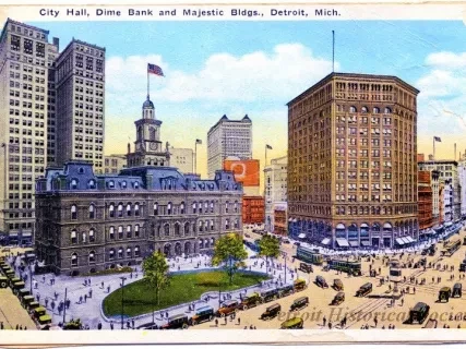 Postcard - City Hall, Dime Bank and Majestic Bldgs., Detroit, Mich.