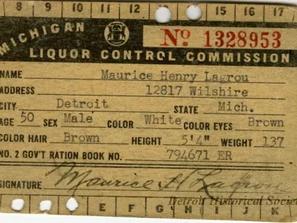 License, Occupational - Michigan Liquor Control Commission, license No. 1328953
