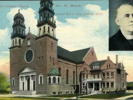 Postcard - St. Leo's Catholic Church. Rev. M. Meathe. Grand River Ave., Detroit, Mich.