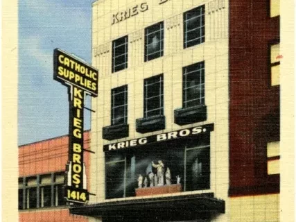 Postcard - Krieg Bros., Catholic Supply House. 1414 Farmer St., Detroit 26, Mich.