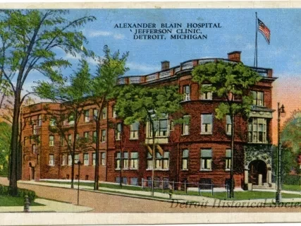 Postcard - Alexander Blain Hospital, Jefferson Clinic, Detroit, Michigan.
