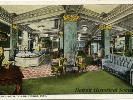Postcard - Lobby, Hotel Tuller, Detroit, Mich.