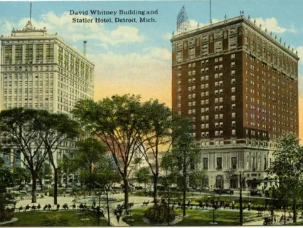 Postcard - David Whitney Building and Statler Hotel, Detroit, Mich.