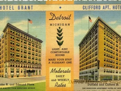 Postcard - Hotel Grant, Clifford Apt. Hotel, Detroit, Michigan