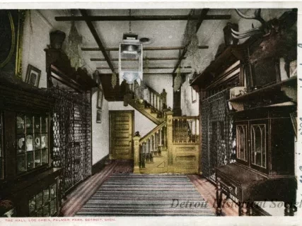 Postcard - The Hall, Log Cabin, Palmer Park, Detroit, Mich.