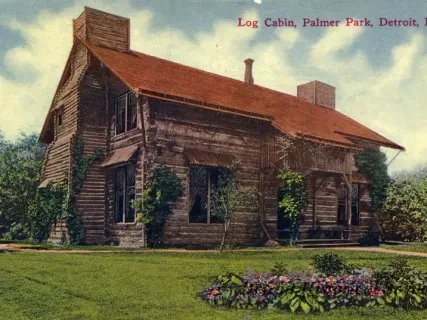 Postcard - Log Cabin, Palmer Park, Detroit, Mich.