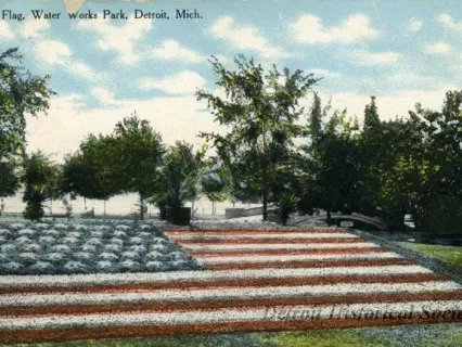 Postcard - Floral Flag, Water Works Park, Detroit, Mich.