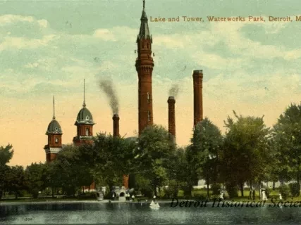 Postcard - Lake and Tower, Waterworks Park, Detroit, Mich. - Lake and Tower, Waterworks Park, Detroit, Mich.