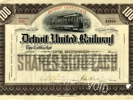Certificate, Stock - Detroit United Railway