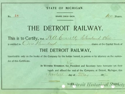 Certificate, Stock - Detroit United Railway