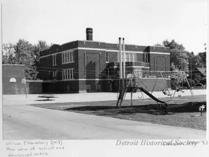 Print, Photographic - Wilson Elementary (1918), Rear view of school and playground areas.