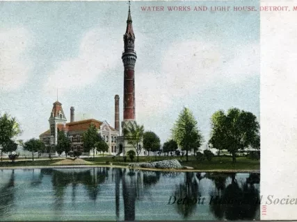 Postcard - Water Works and Light House, Detroit, Mich.