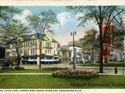 Postcard - The Lotus Cafe, Corner West Grand River and Washington Blvd.