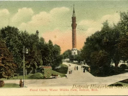 Postcard - Floral Clock, Water Works Park, Detroit, Mich.