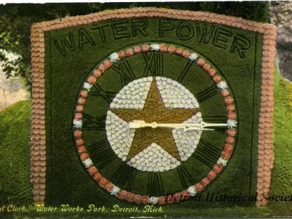 Postcard - "Floral Clock," Water Works Park, Detroit, Mich.