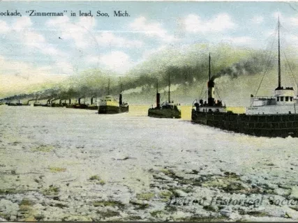 Postcard - Ice Blockade, "Zimmerman" in lead, Soo, Mich.