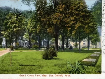 Postcard - Grand Circus Park, West Side. Detroit, Mich.