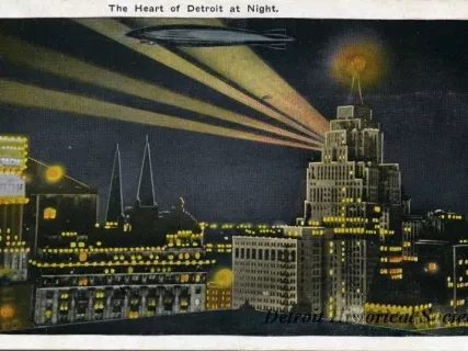 Postcard - The Heart of Detroit at Night