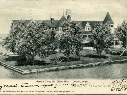 Postcard - Mervue Club; St. Claire Flats, Detroit, Mich.