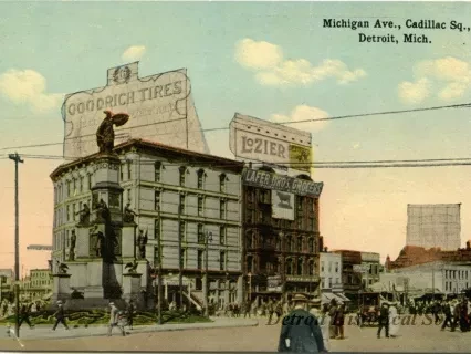 Postcard - Michigan Ave., Cadillac Sq., Detroit, Mich.