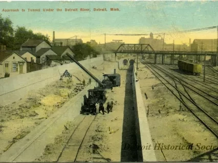 Postcard - Approach to Tunnel Under the Detroit River, Detroit, Mich.