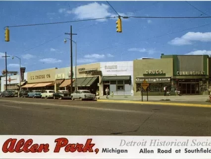Postcard - Allen Park, Michigan. Allen Road at Southfield