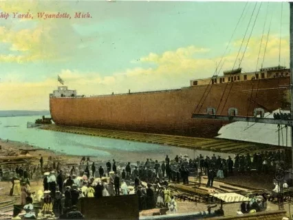 Postcard - Ship Yards, Wyandotte, Mich.