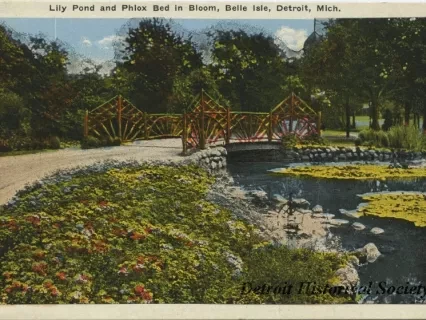 Postcard - Lily Pond and Phlox Bed in Bloom, Belle Isle, Detroit, Mich.