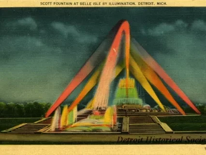 Postcard - Scott Fountain at Belle Isle by Illumination, Detroit, Mich.