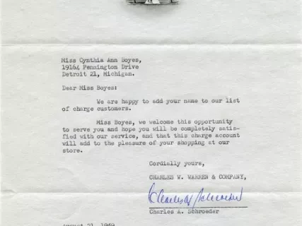 Letter - Charles W. Warren & Company
Jewelers and Silversmiths