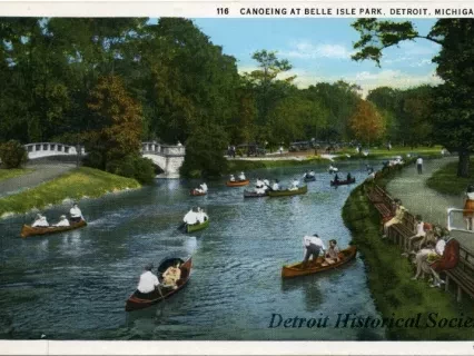 Postcard - Canoeing at Belle Isle Park, Detroit, Mich.