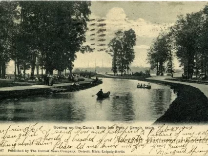 Postcard - Boating on the Canal; Belle Isle Park, Detroit, Mich.
