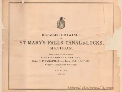 Lithograph - Detailed Drawings of 
St. Mary's Falls Canal & Locks, Michigan