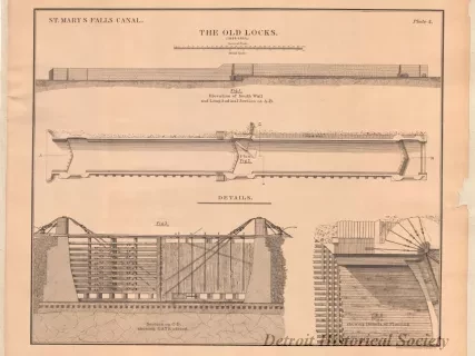 Lithograph - St. Mary's Falls Canal,
The Old Locks (1853-1855)