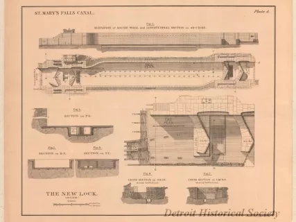 Lithograph - St. Mary's Falls Canal,
The New Lock (1870-1881)