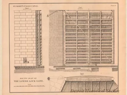 Lithograph - St. Mary's Falls Canal,
South Leaf of the Lower Lock Gate