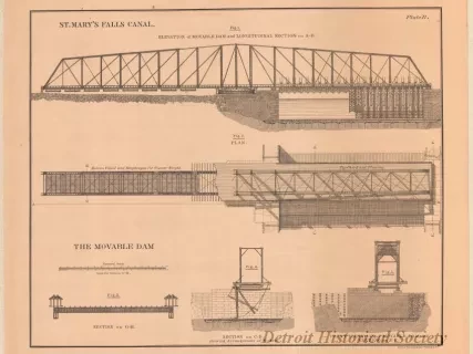 Lithograph - St. Mary's Falls Canal,
The Movable Dam